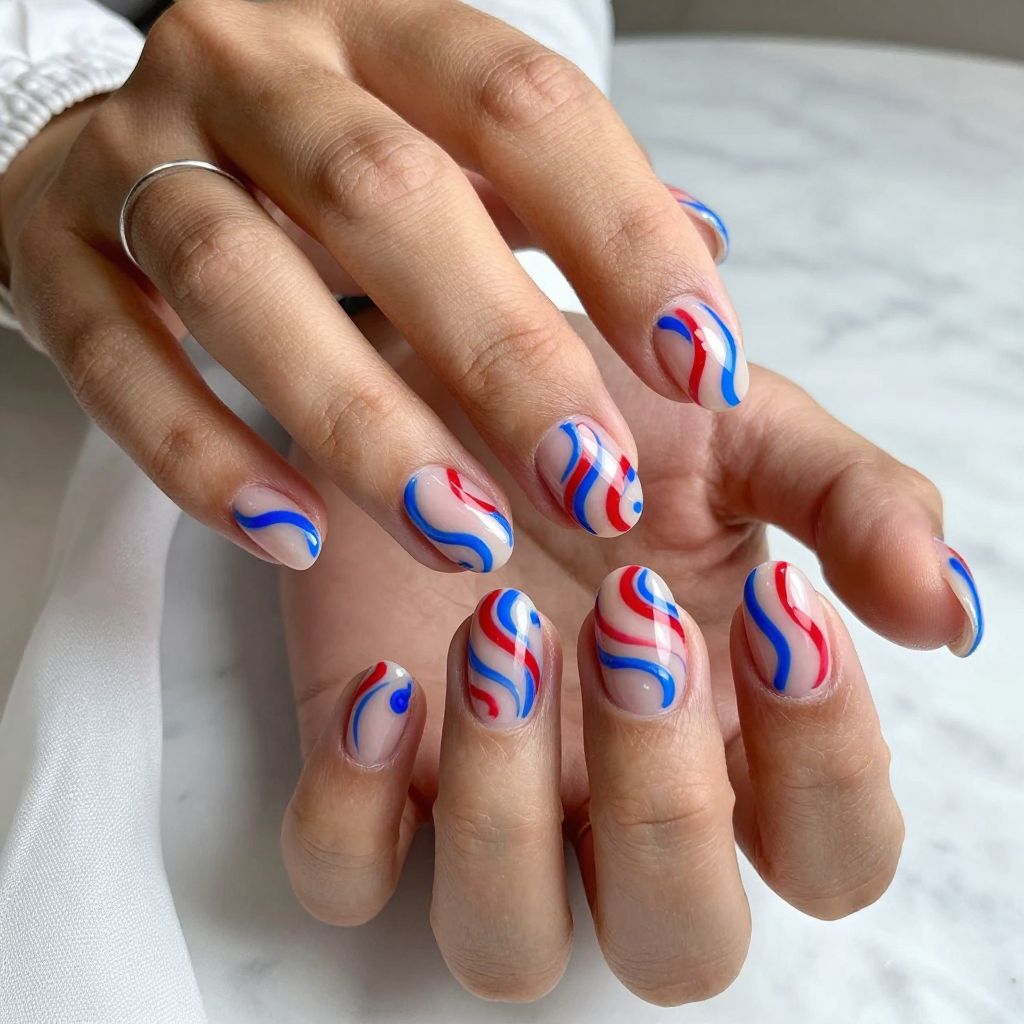Clear Base with Red and Blue Candy Swirls