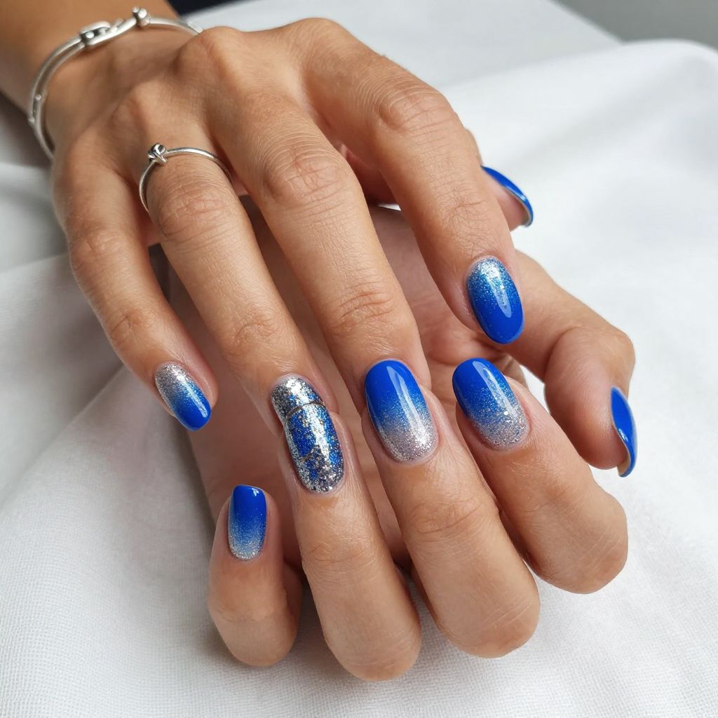 Glitter Fade with Bold Blue Tips