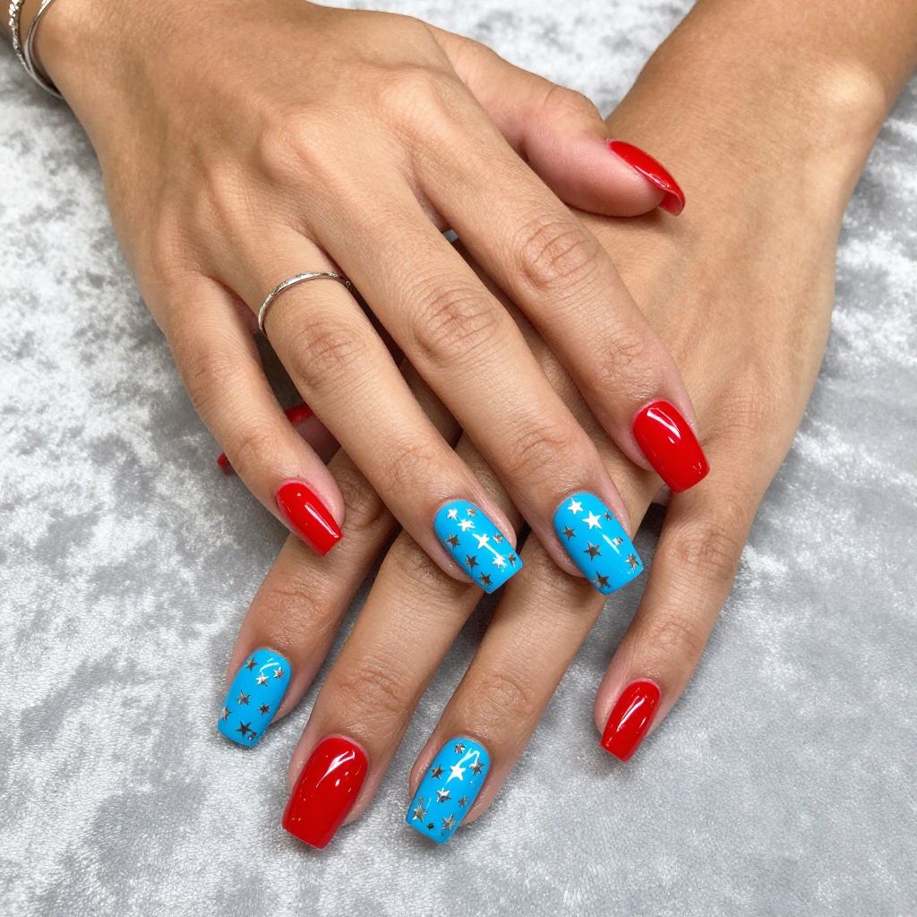 Glossy Red Accent with Neon Blue