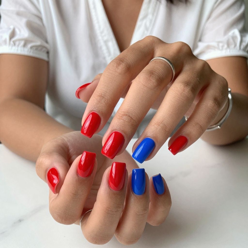 Glossy Red with Matte Blue Contrast