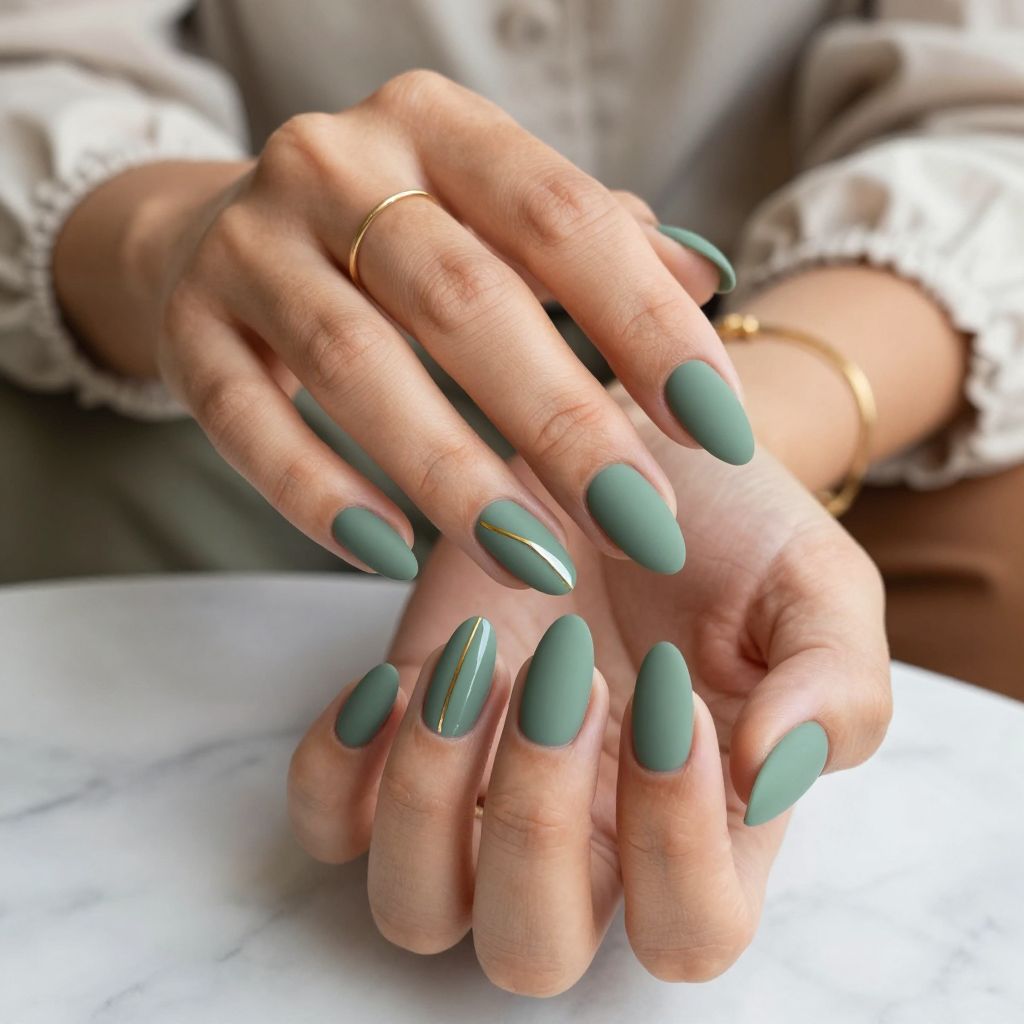 Matte Sage Almond Nails
