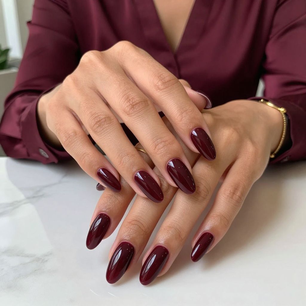 Black Cherry Almond Nails With Gloss