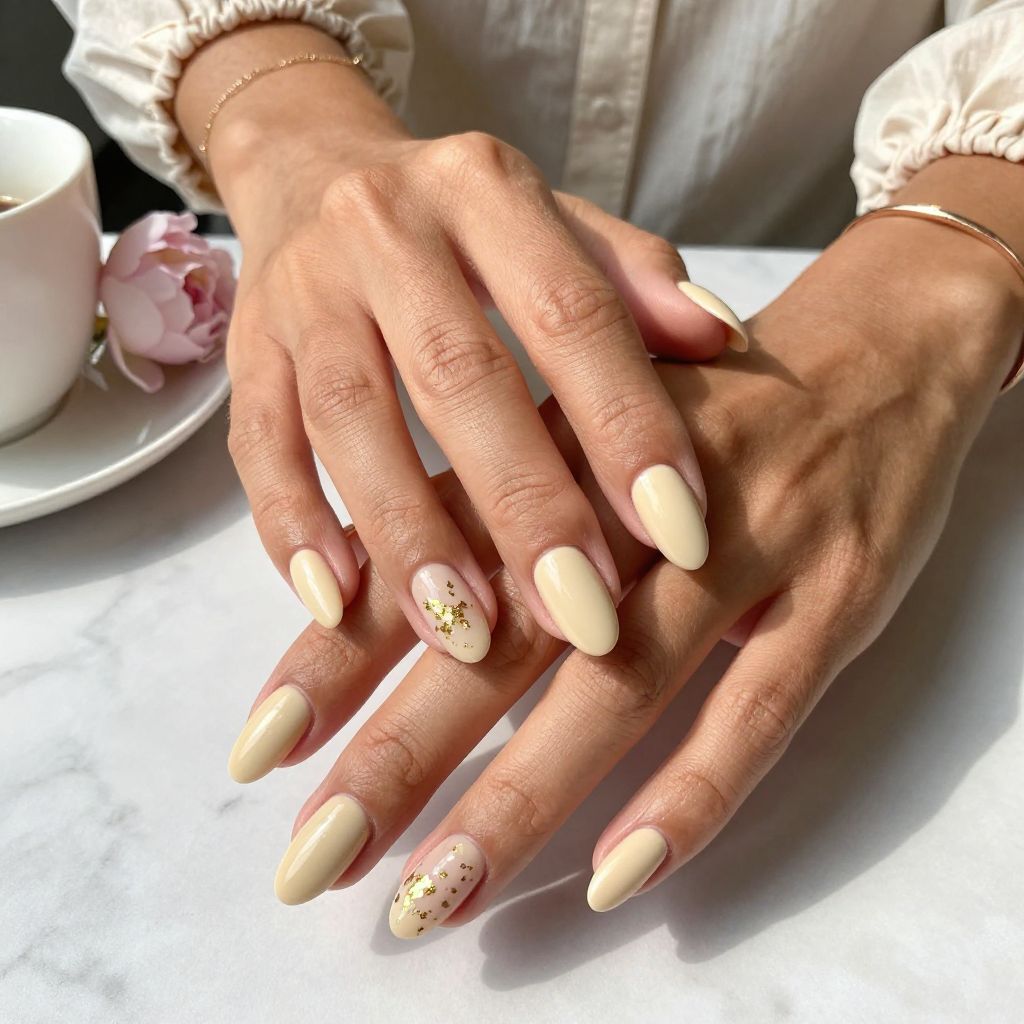 Peachy Cream Almond Nails