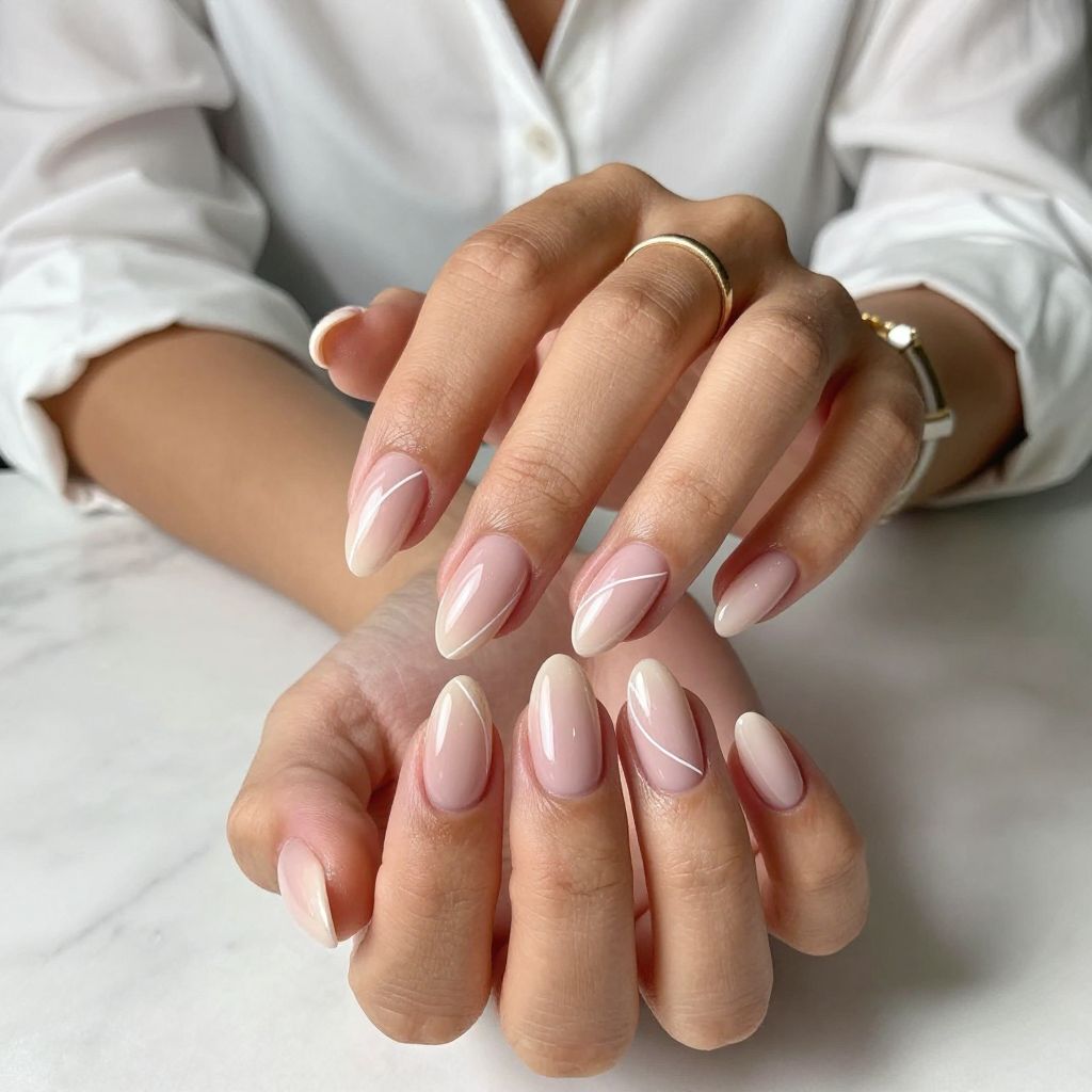 Minimal White Line Almond Nails