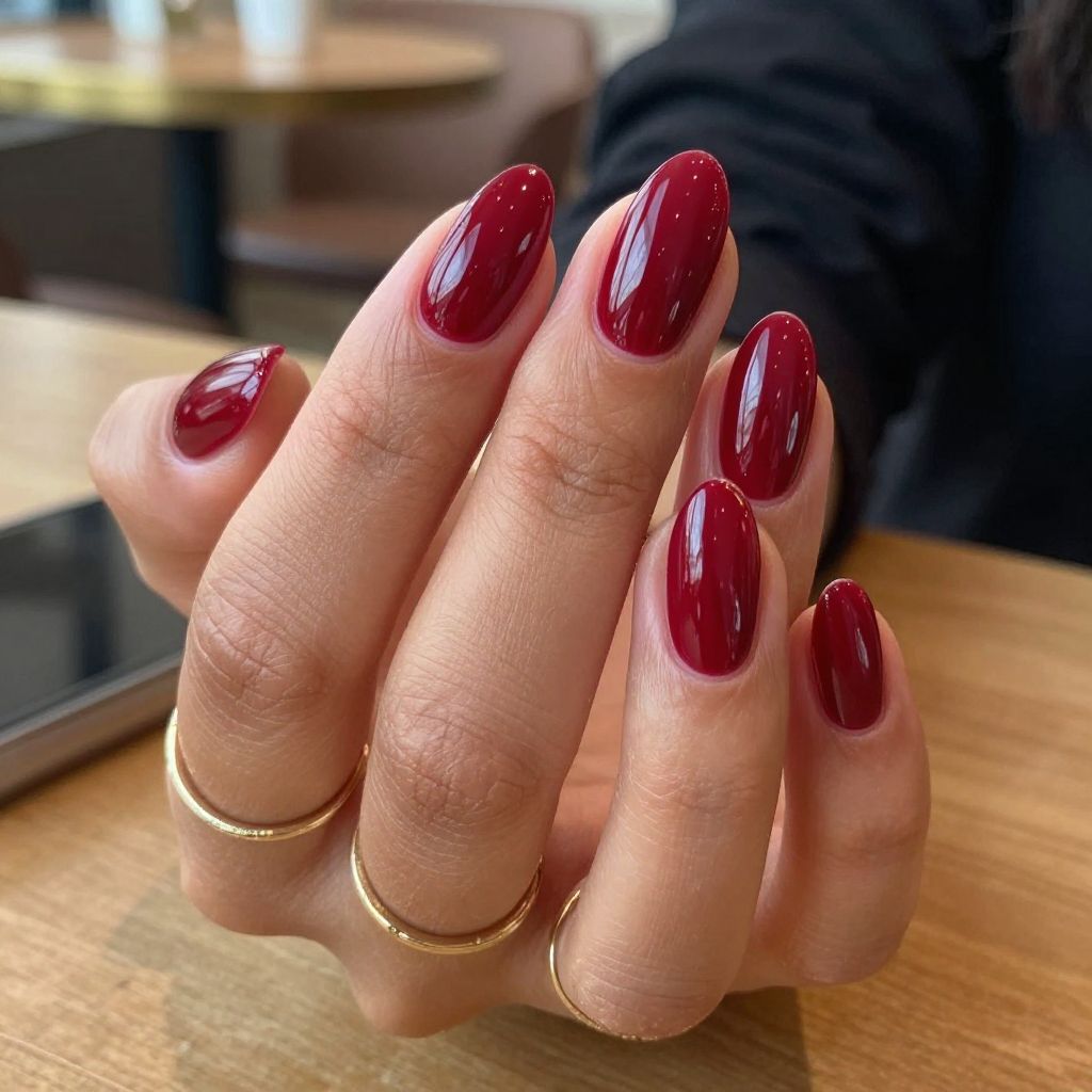 Deep Cherry Almond Nails