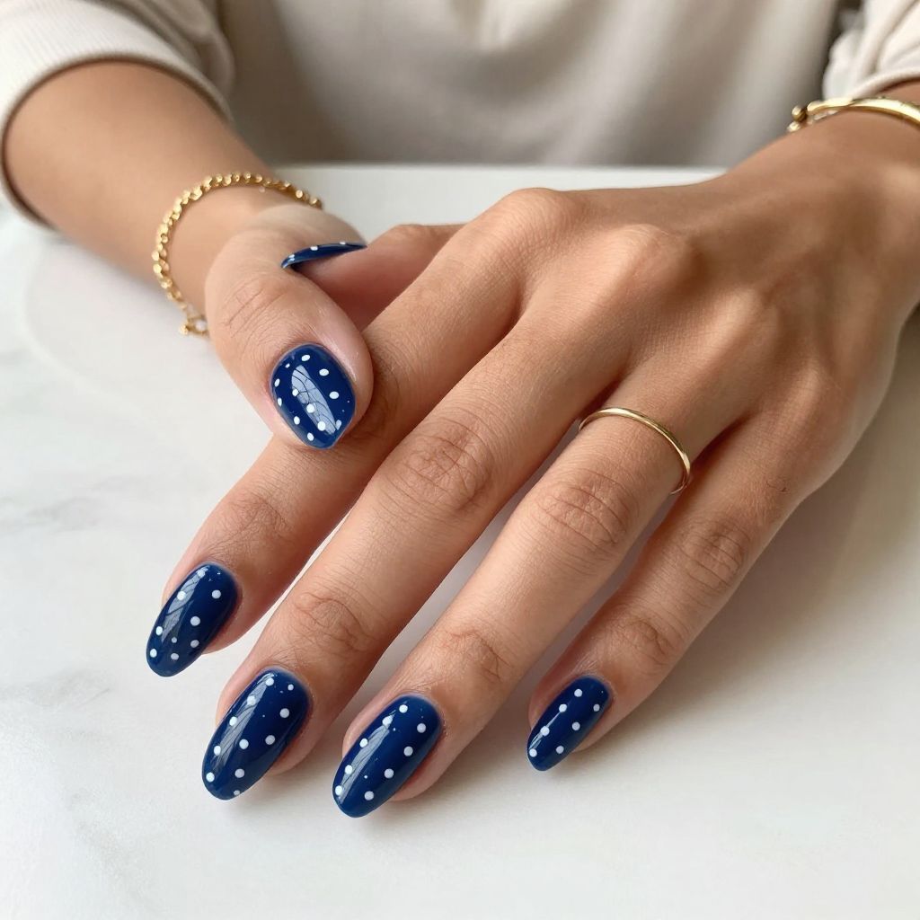 Navy Blue Almonds with Tiny White Polka Dots