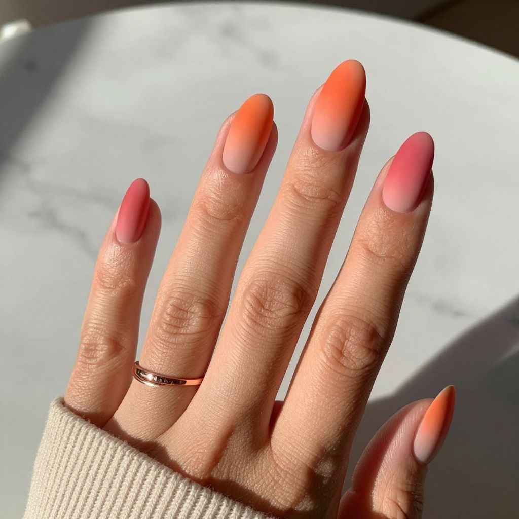 Sunset Gradient Almond Nails with Matte Finish