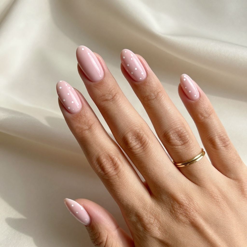 Sheer Blush Pink Almonds with Polka Dots Accent
