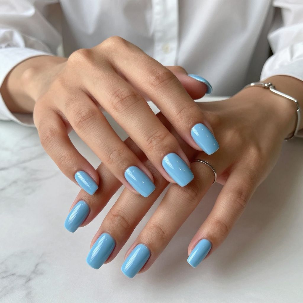 Classic Glossy Baby Blue Nails