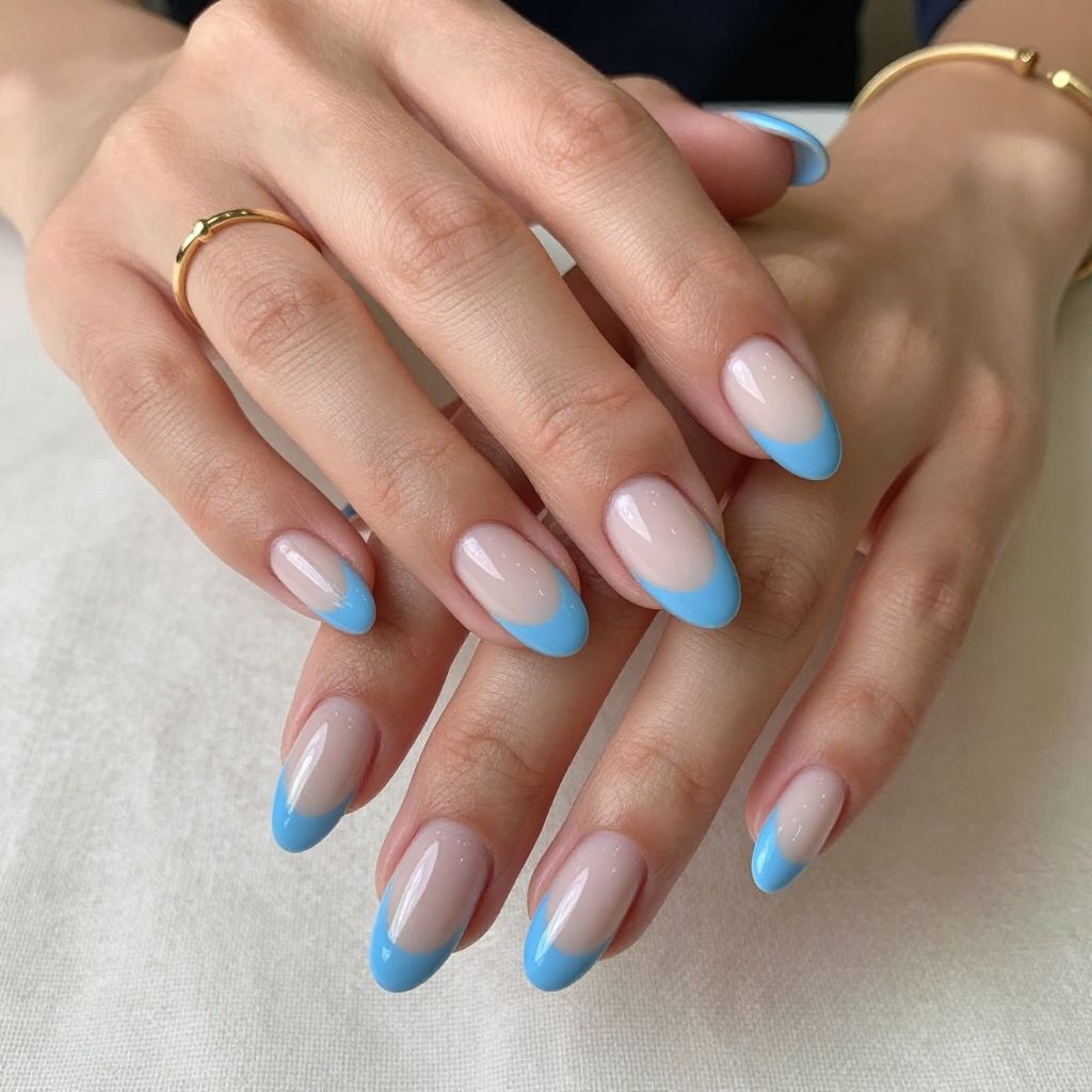 Baby Blue Reverse French Nails