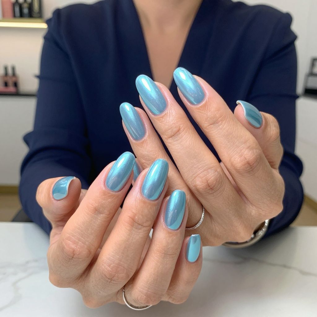 Baby Blue Chrome Nails