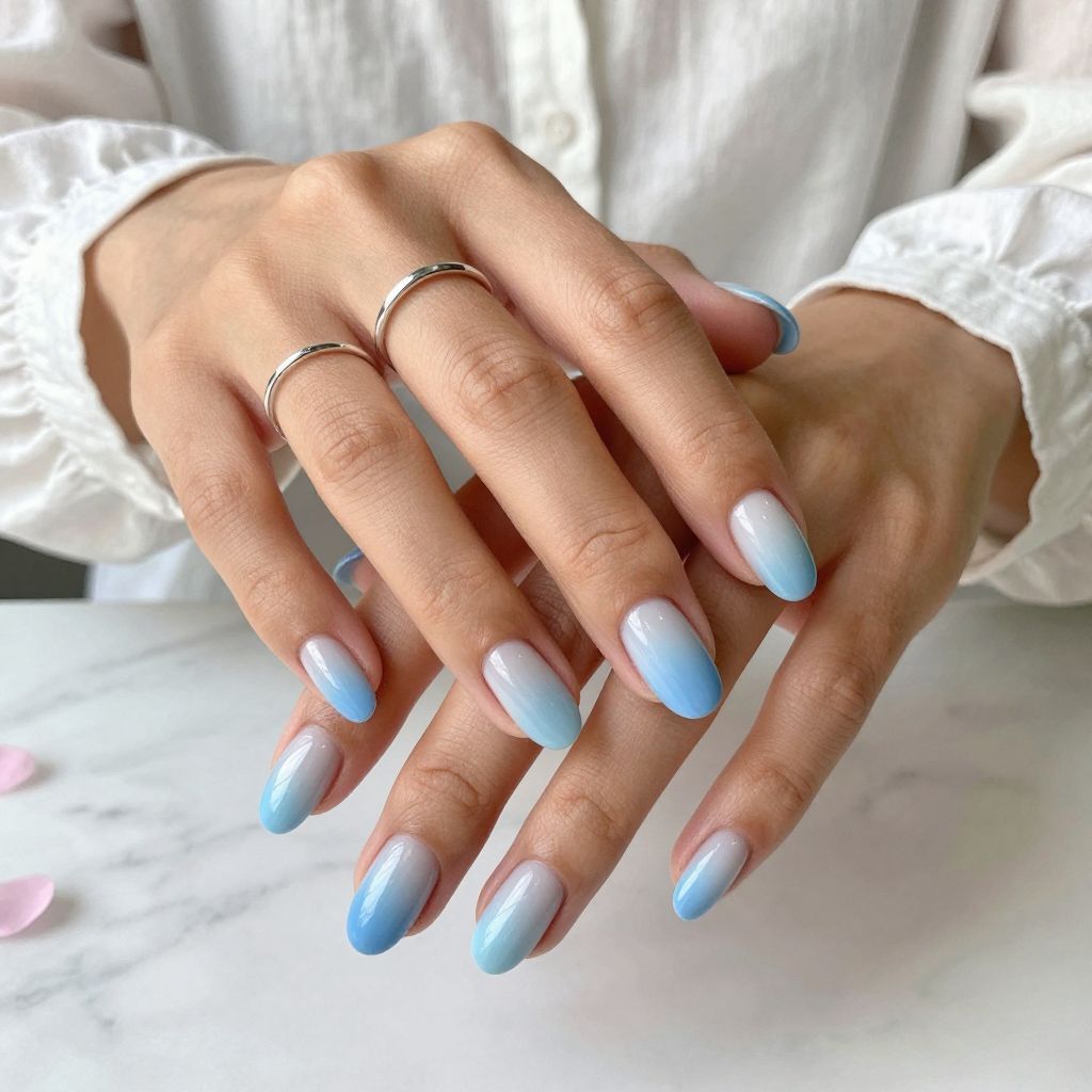 Soft Ombre Baby Blue Nails