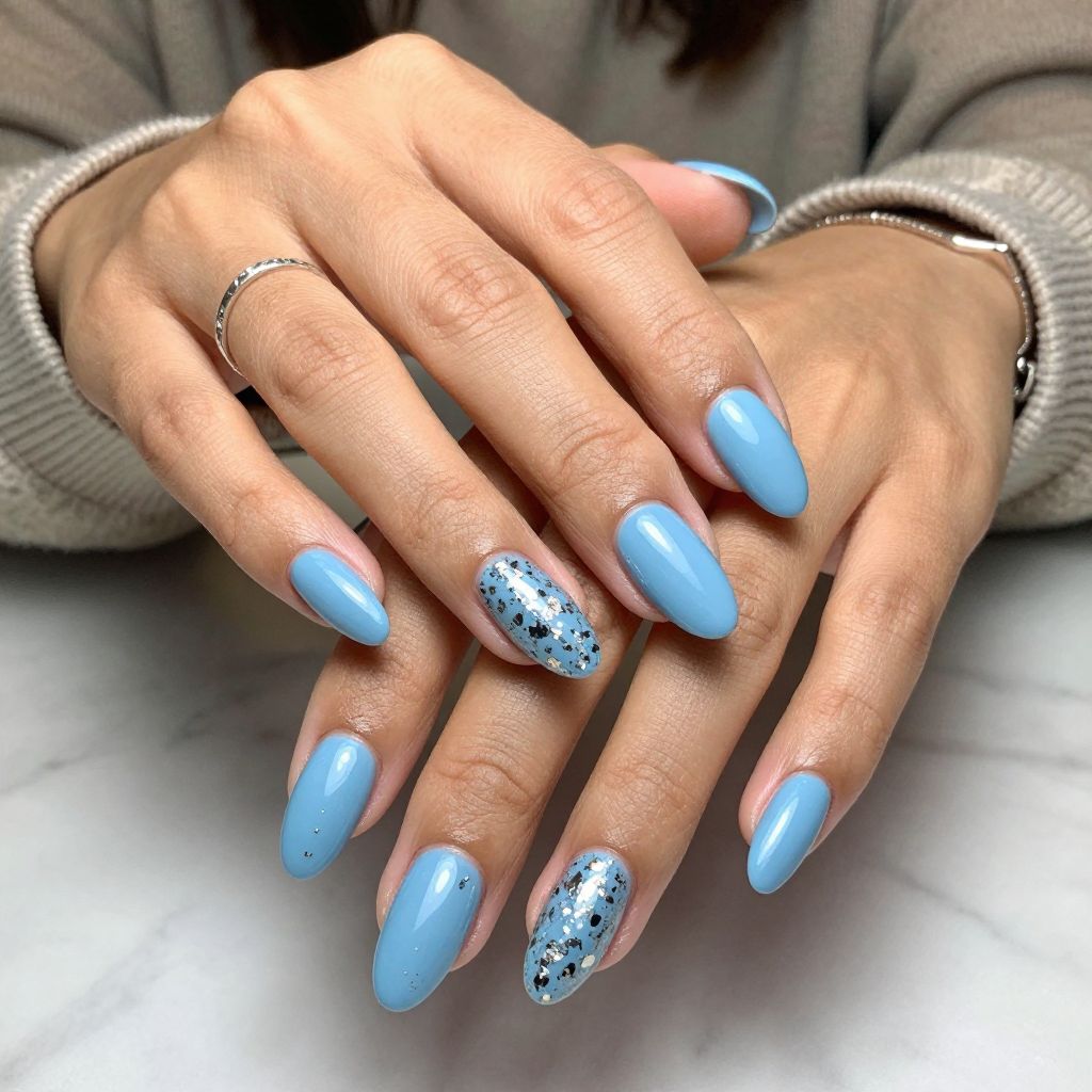 Baby Blue with Silver Foil Nails