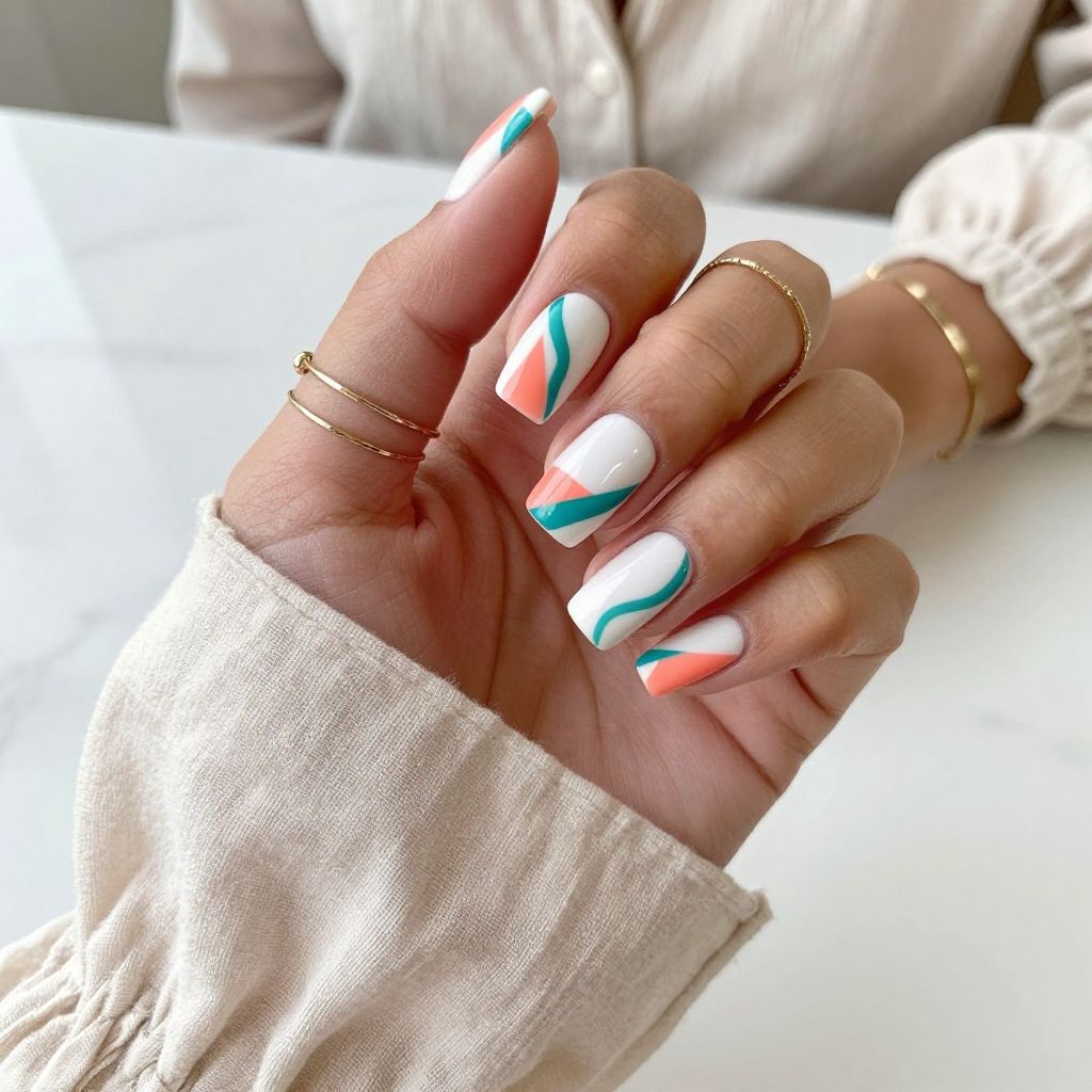 Coral and Teal Geometric Waves
