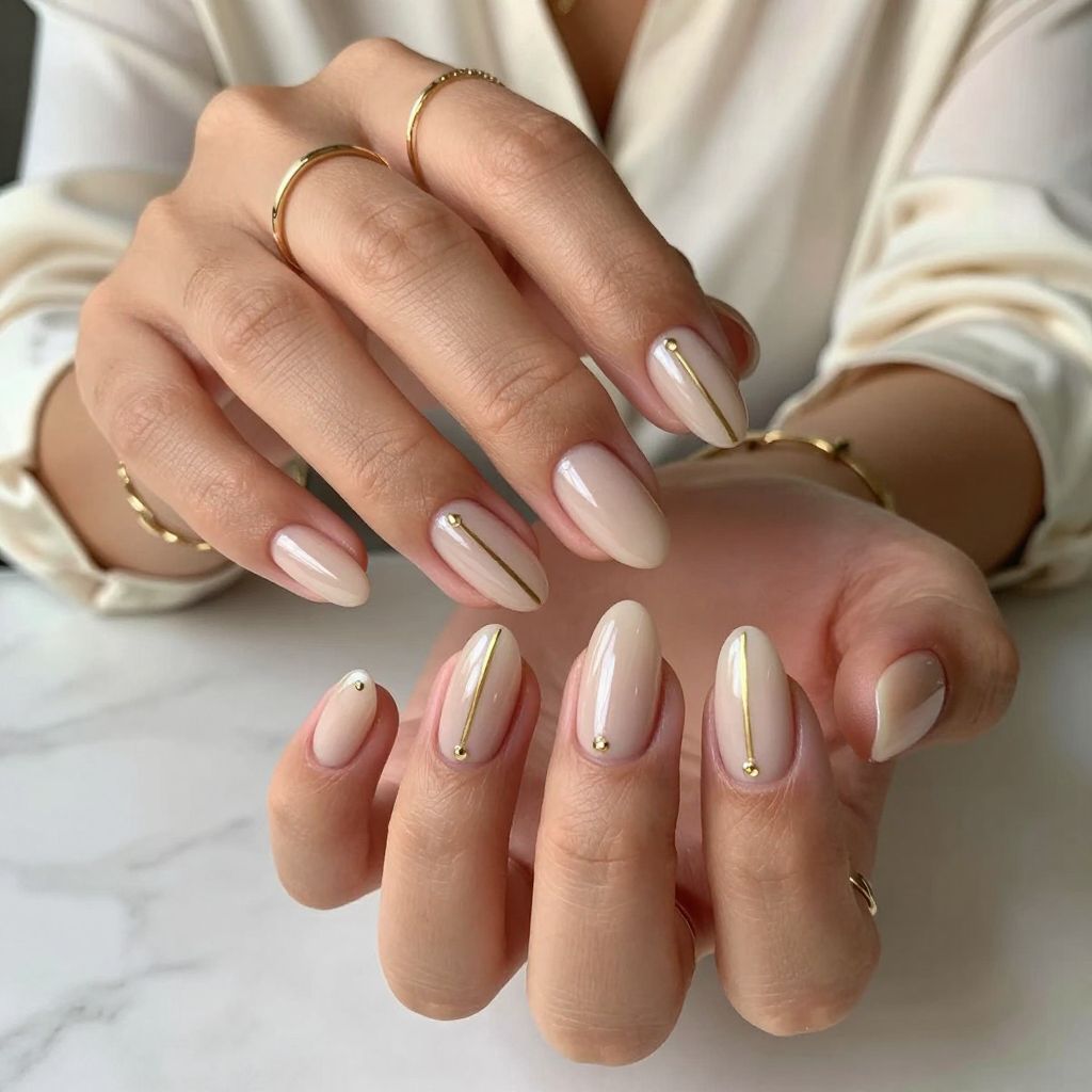 Elegant Nude With Gold Accents Press On Nails