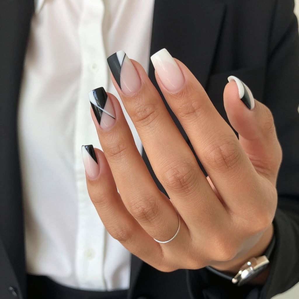 Geometric Black and White Chic Press On Nails