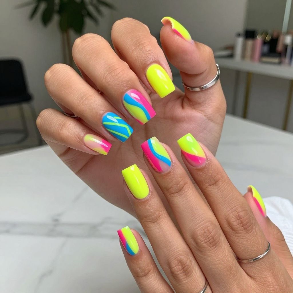 Neon Pop Art Press On Nails