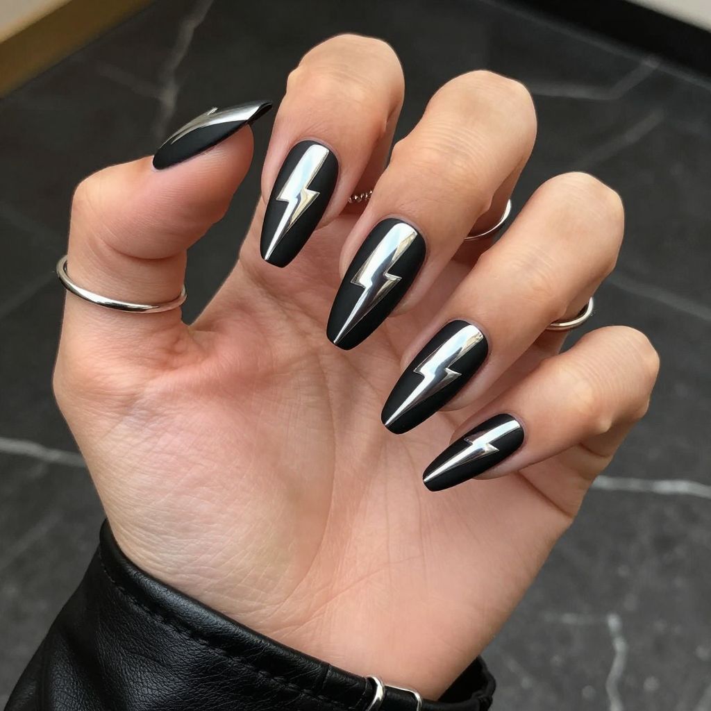 Bold Black Chrome Lightning Bolt