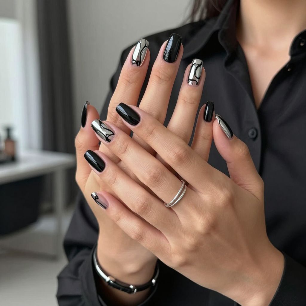 Chrome Black with Matte Swirls