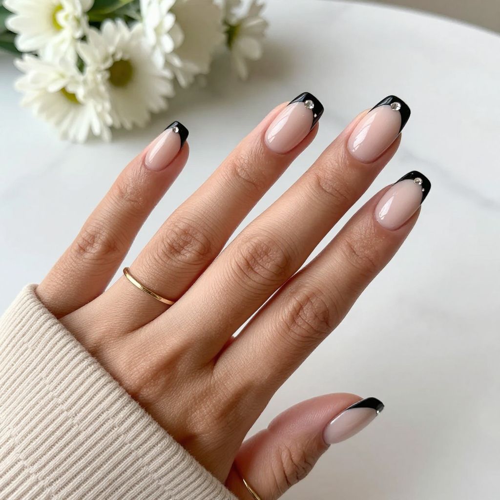 Black Tips with Rhinestone Accents