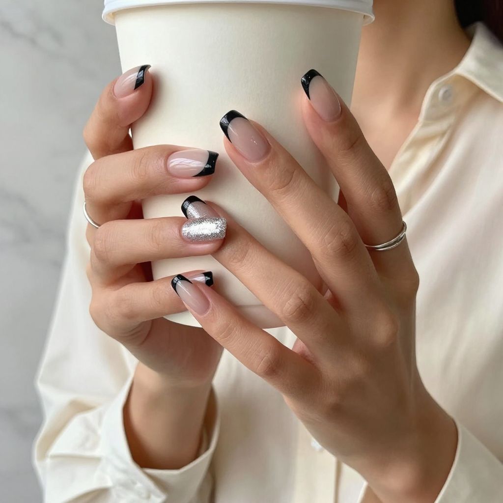 Thin Black Tips with Glitter Accent