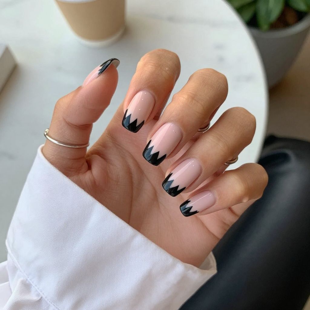Jagged Black Tips Over Nude Base