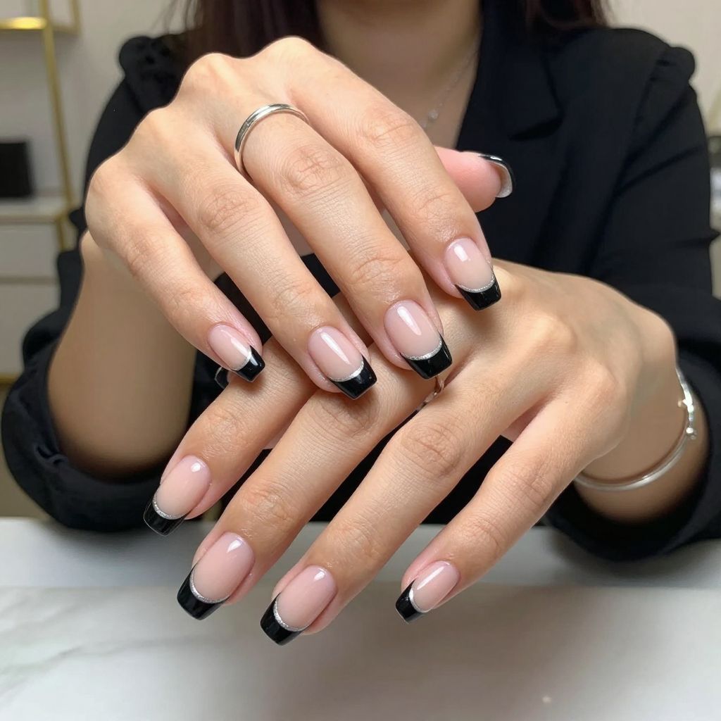 Black Tips with Silver Striping Tape