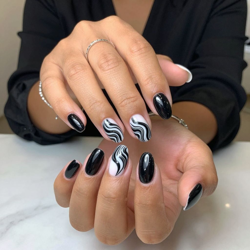 Black and White Optical Illusion Nails