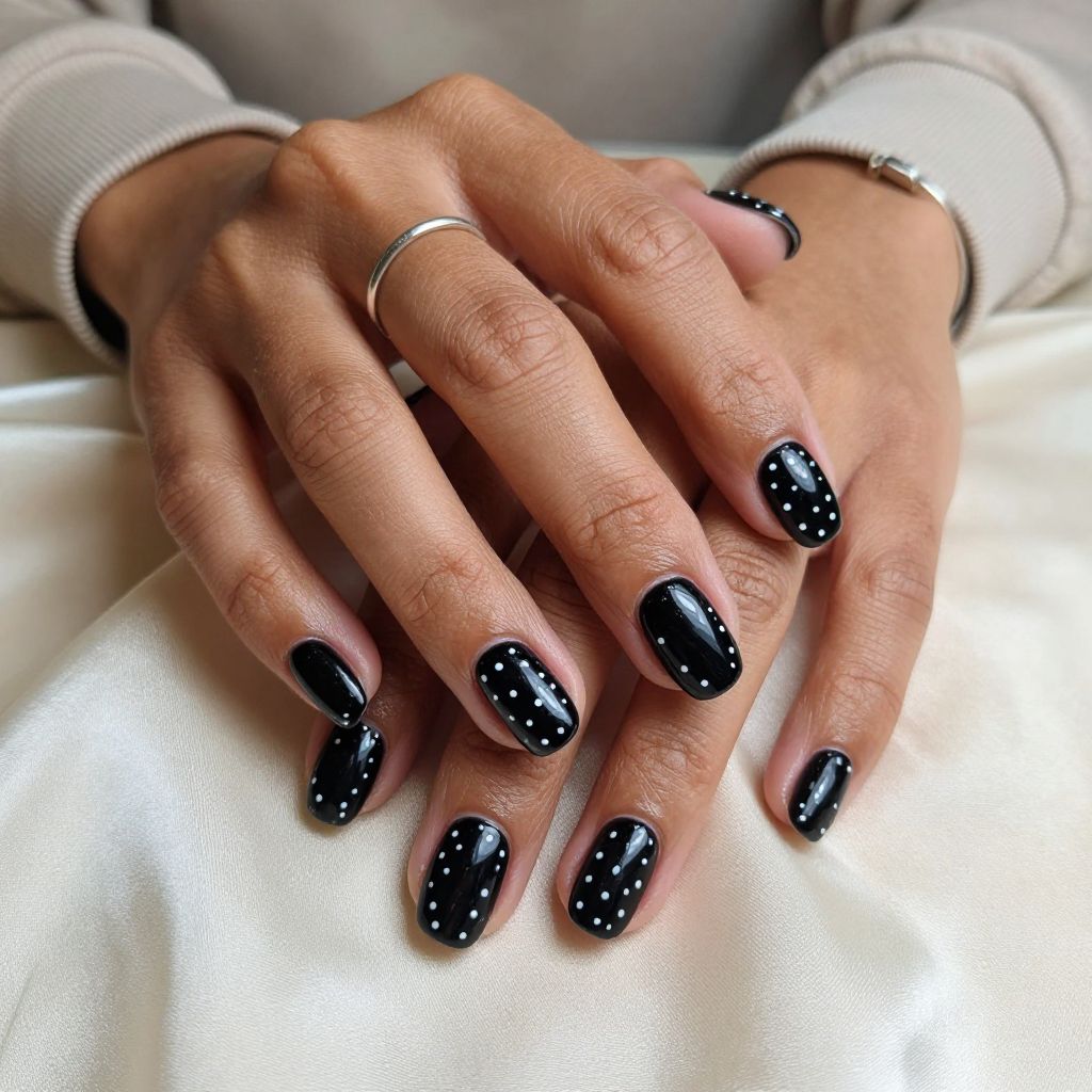 Black with Tiny White Polka Dots