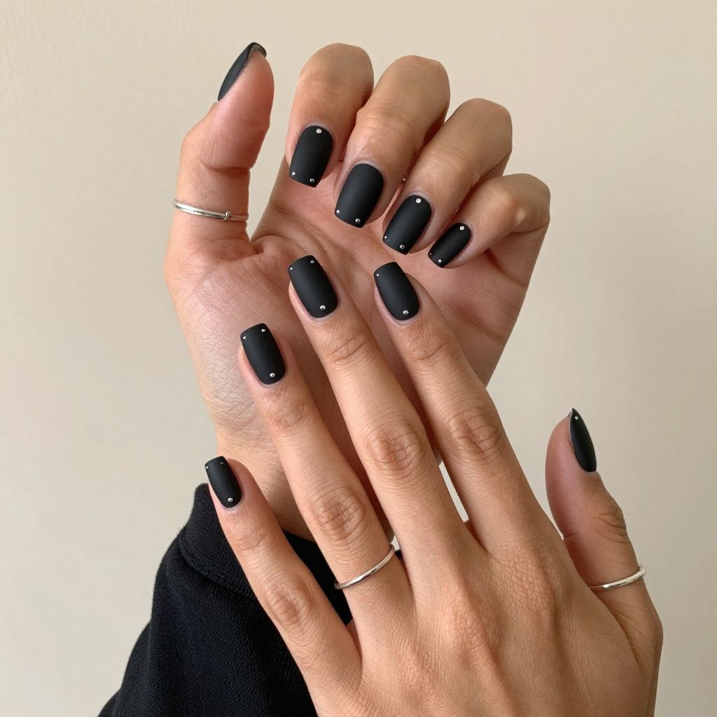 Black Nails with Tiny Silver Studs