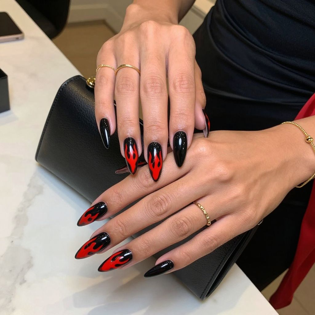 Black Stiletto with Red Flame Tips