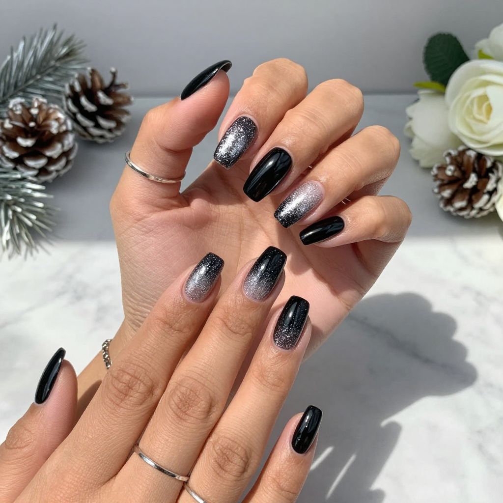 Sparkling Black with Silver Glitter Gradient