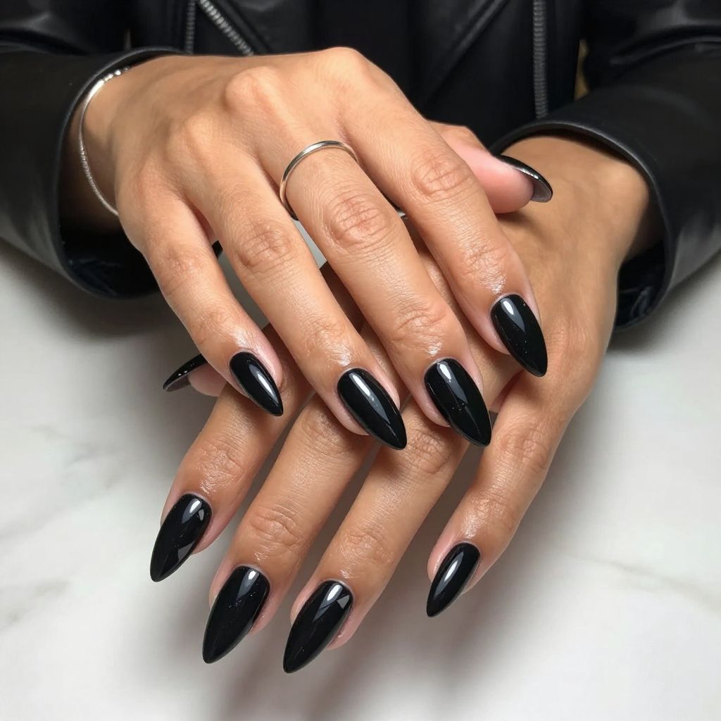High Shine Black with Negative Space Geometric Design
