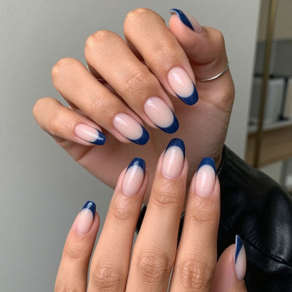 Midnight Blue French with Matte and Gloss Mix