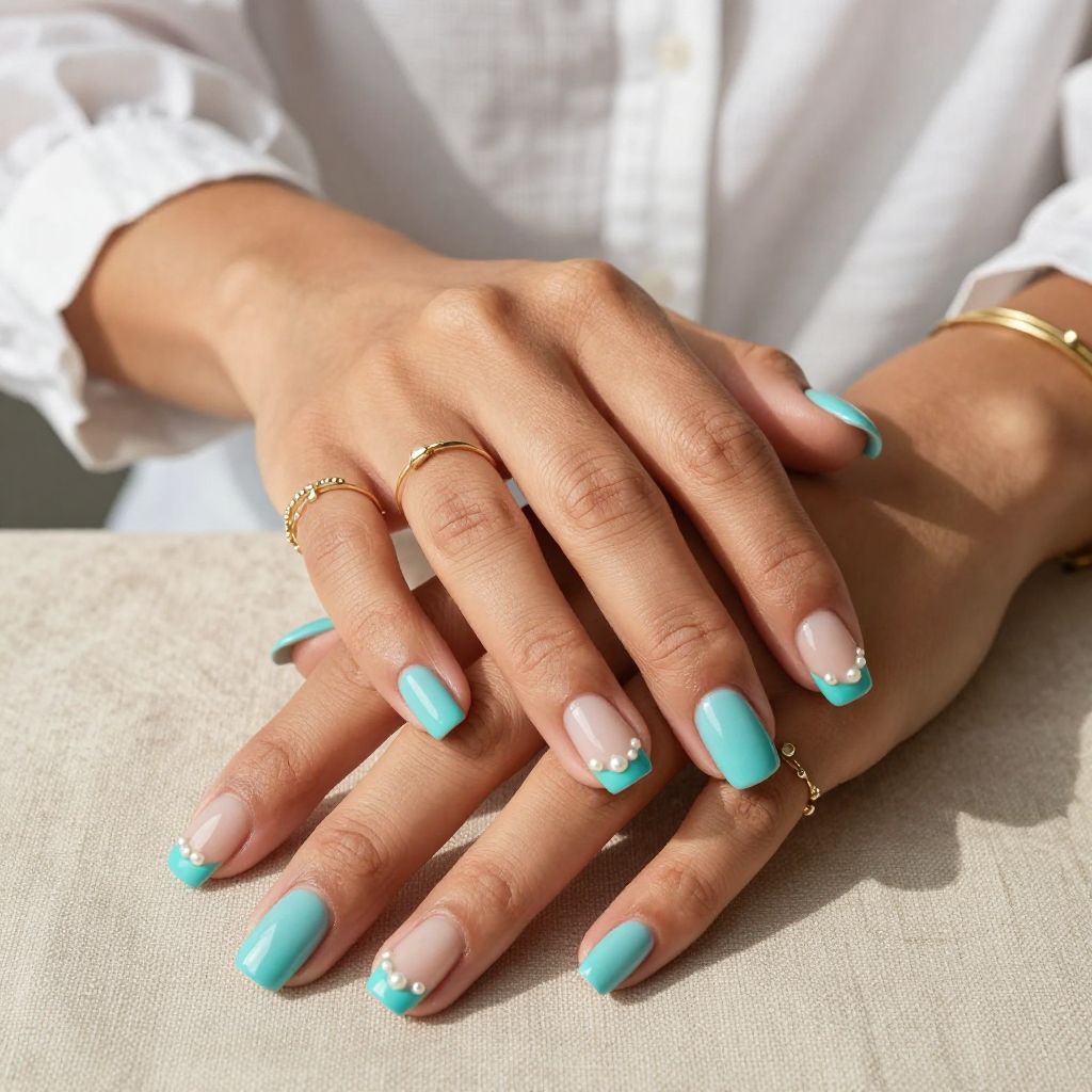 Turquoise Shine Tips with Pearl Detail