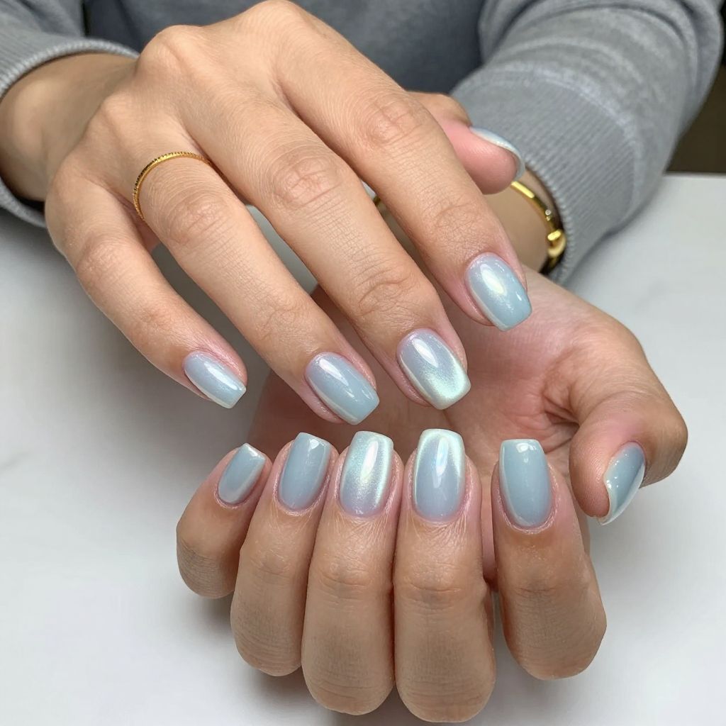 Icy Blue Glazed Nails