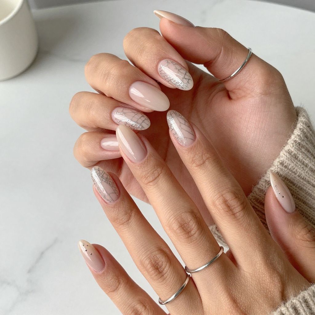 Silver Mesh Accent Nails