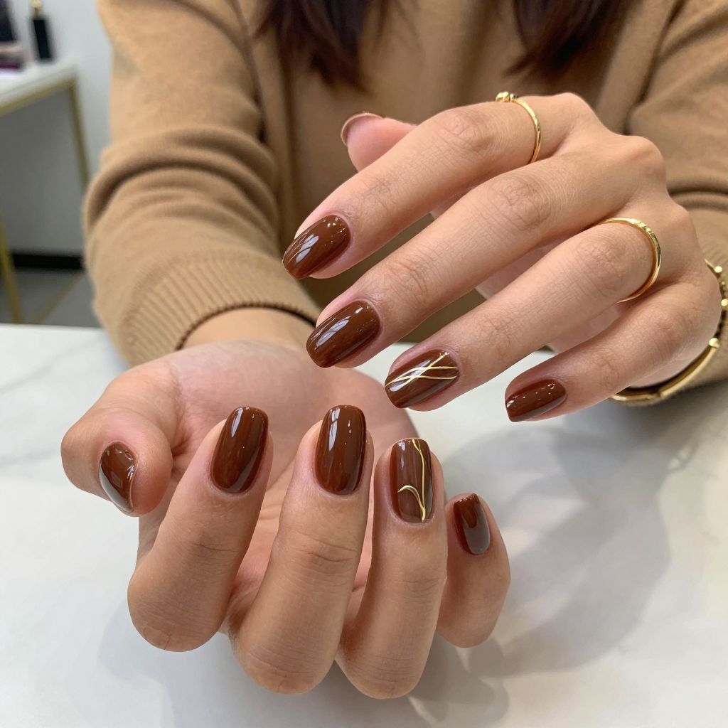 Chestnut Brown with Minimal Line Art