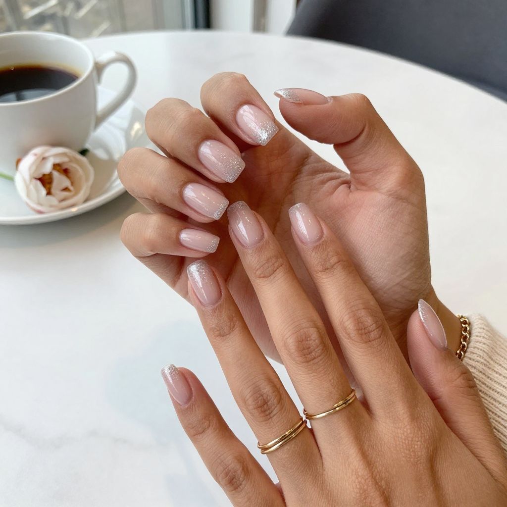 Glossy Nude With Fine Glitter