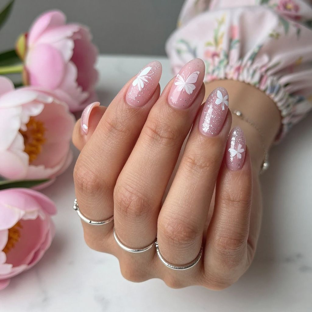 Soft Pink Glitter Butterfly Flurry