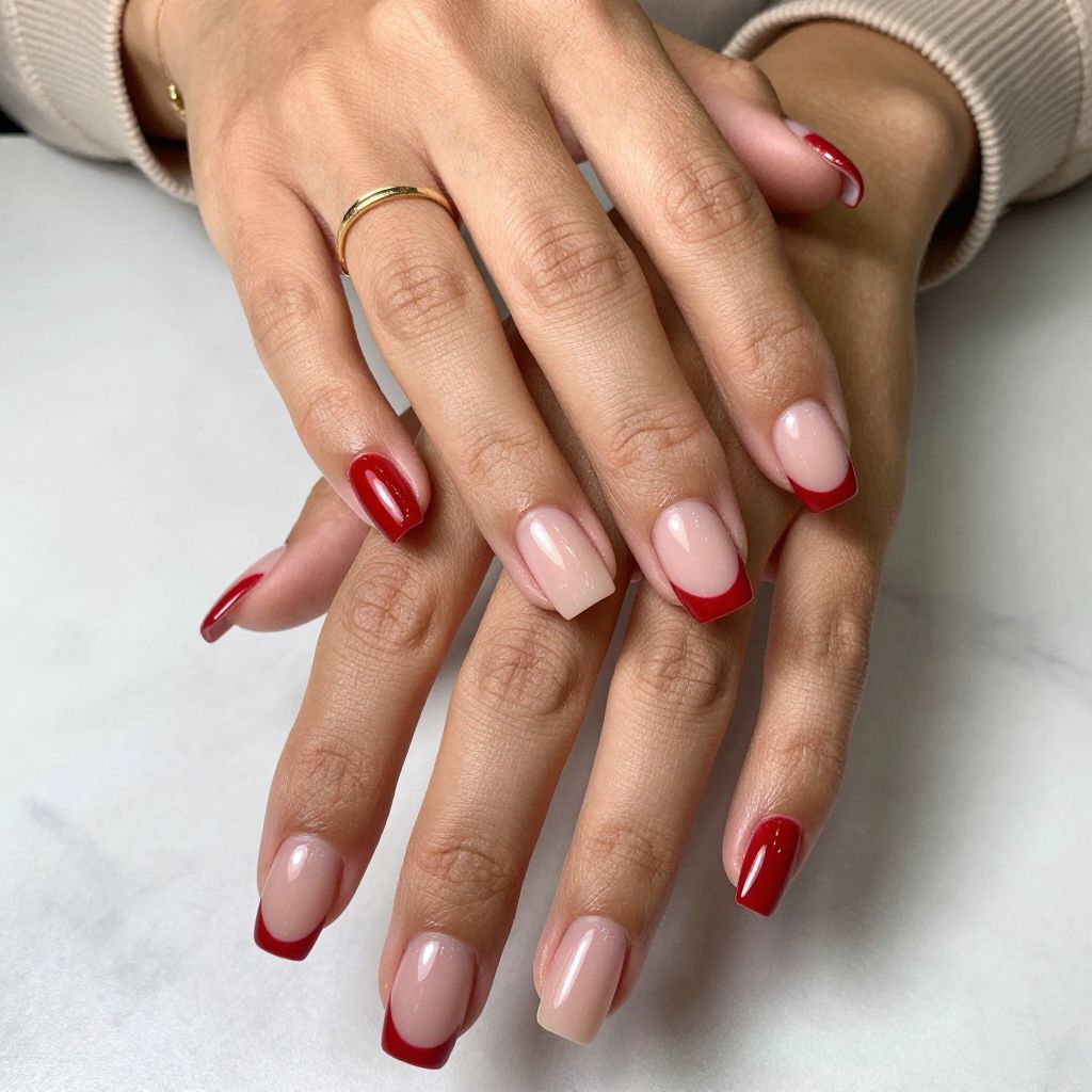 Cherry Red Reverse French Manicure
