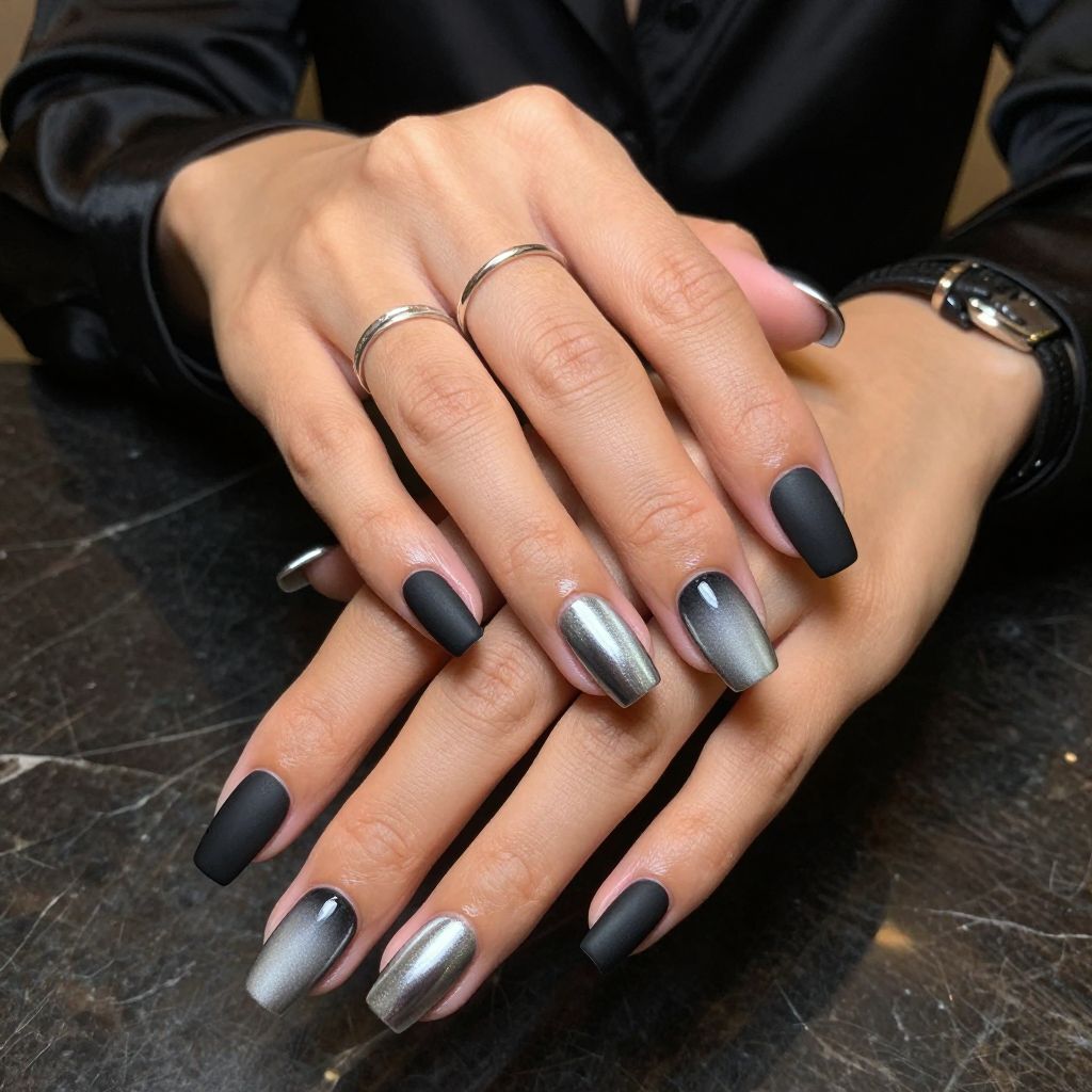 Ombre Chrome Tips with Black Base