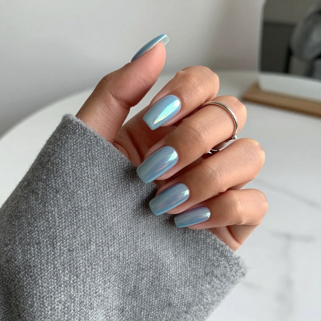 Icy Blue Chrome Nails