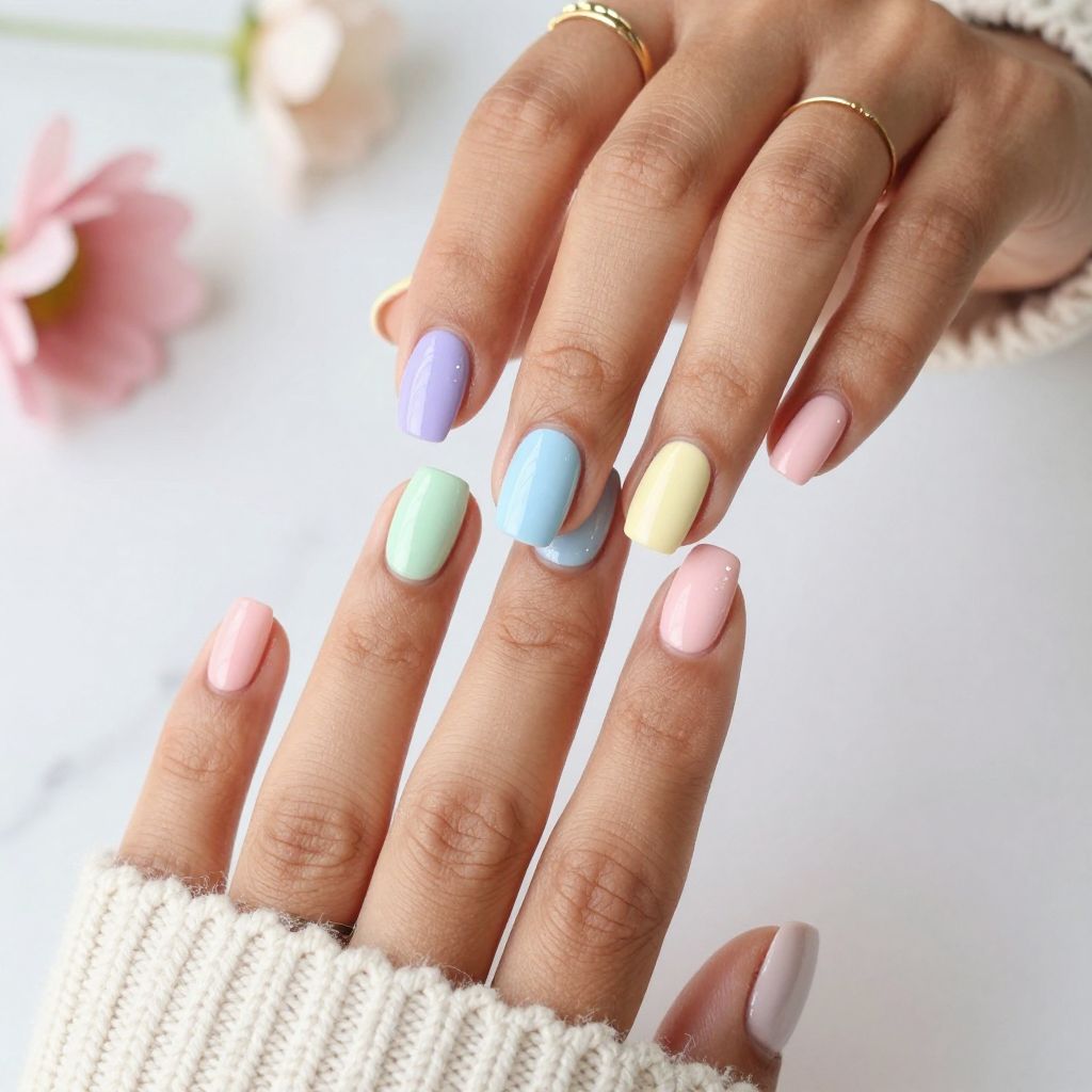 Pastel Rainbow Skittle Nails