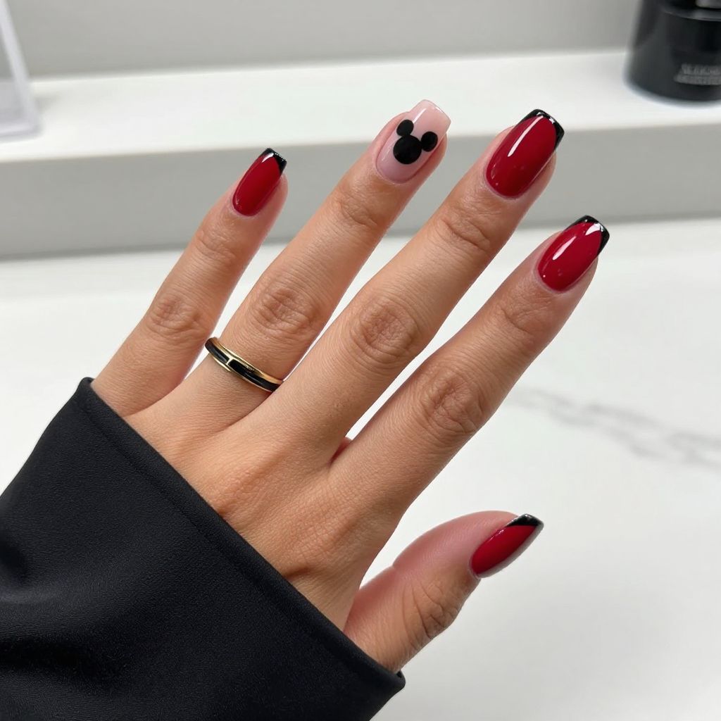 Classic Mickey Red and Black nails