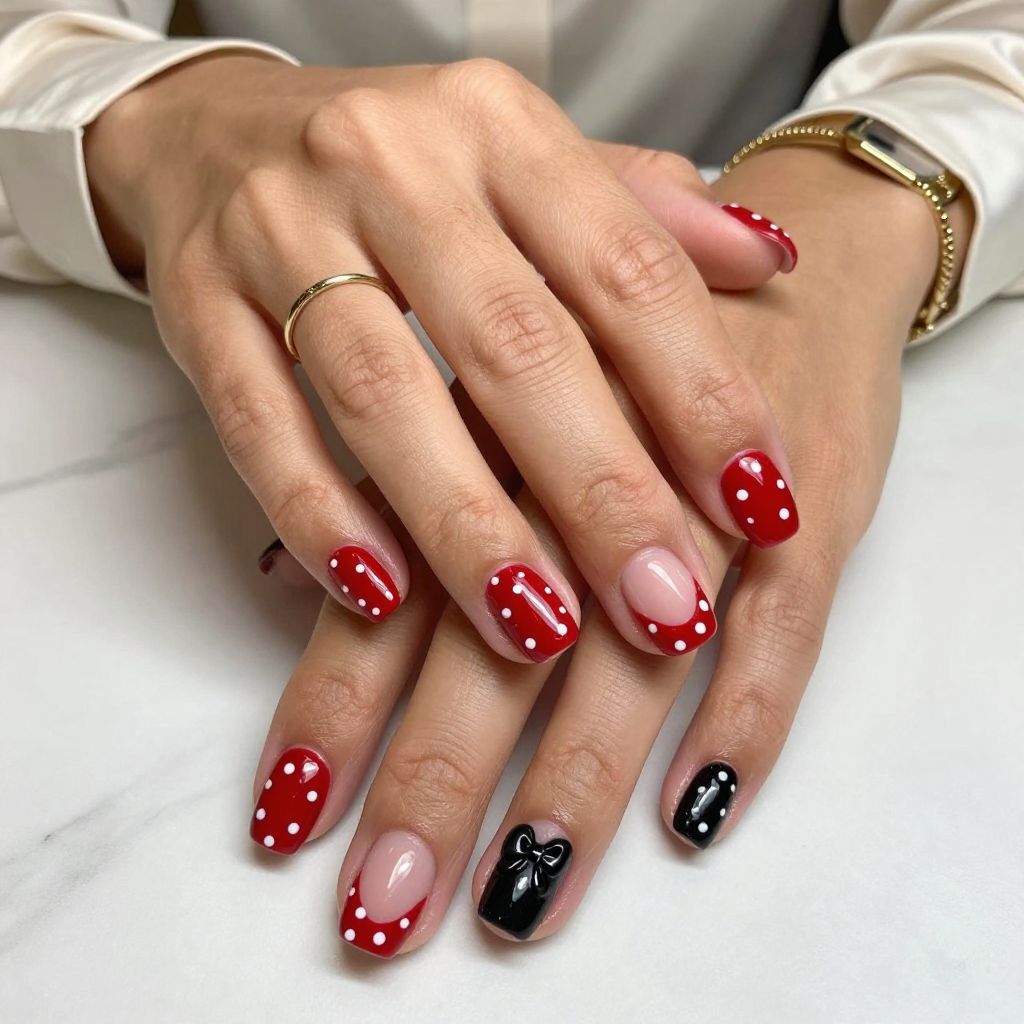 Minnie’s Polka Dot Chic nails