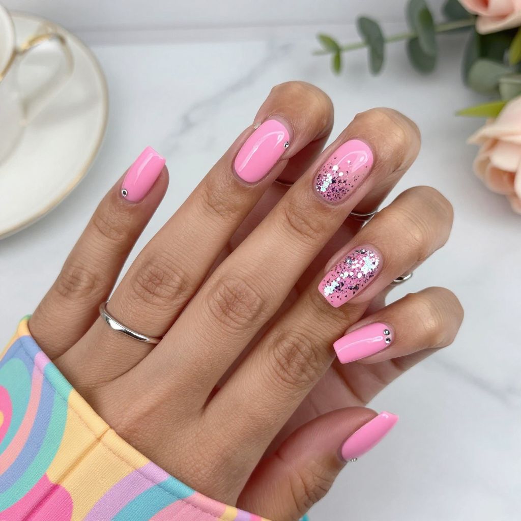 Bubblegum Glitter Duck Nails