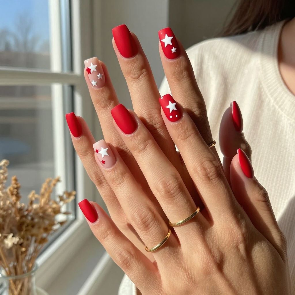 Matte Red With Textured White Stars