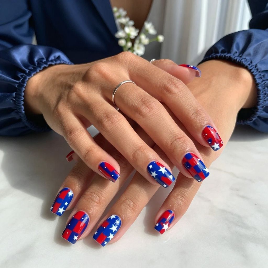 Red And Blue Checkerboard With Stars