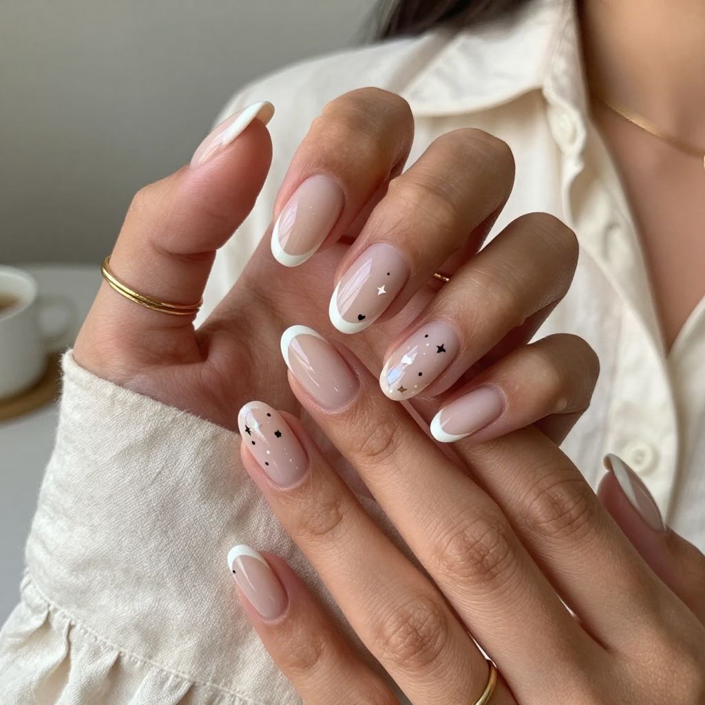 Sheer Nude French with Tiny Art